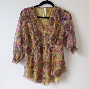 ✨ SOLD ANTHRO SEMI SHEER 3/4 LENGTH SLEEVE FLORAL BLOUSE